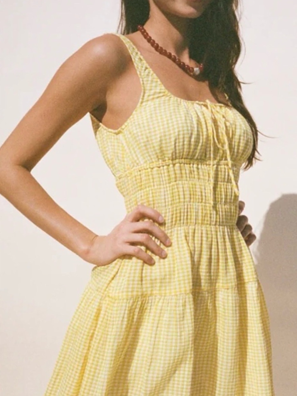 Ciao Lucia Yellow Gingham Smocked Mini Dress